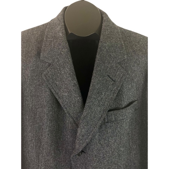Herringbone Tweed Virgin Wool Trench Coat Black and Gray 44R - Picture 11 of 16